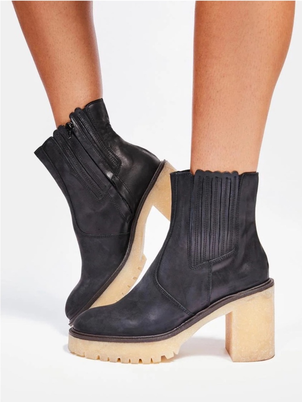 Free People James Chelsea Boots Leather Lug Platform Block Heel Size 7.5